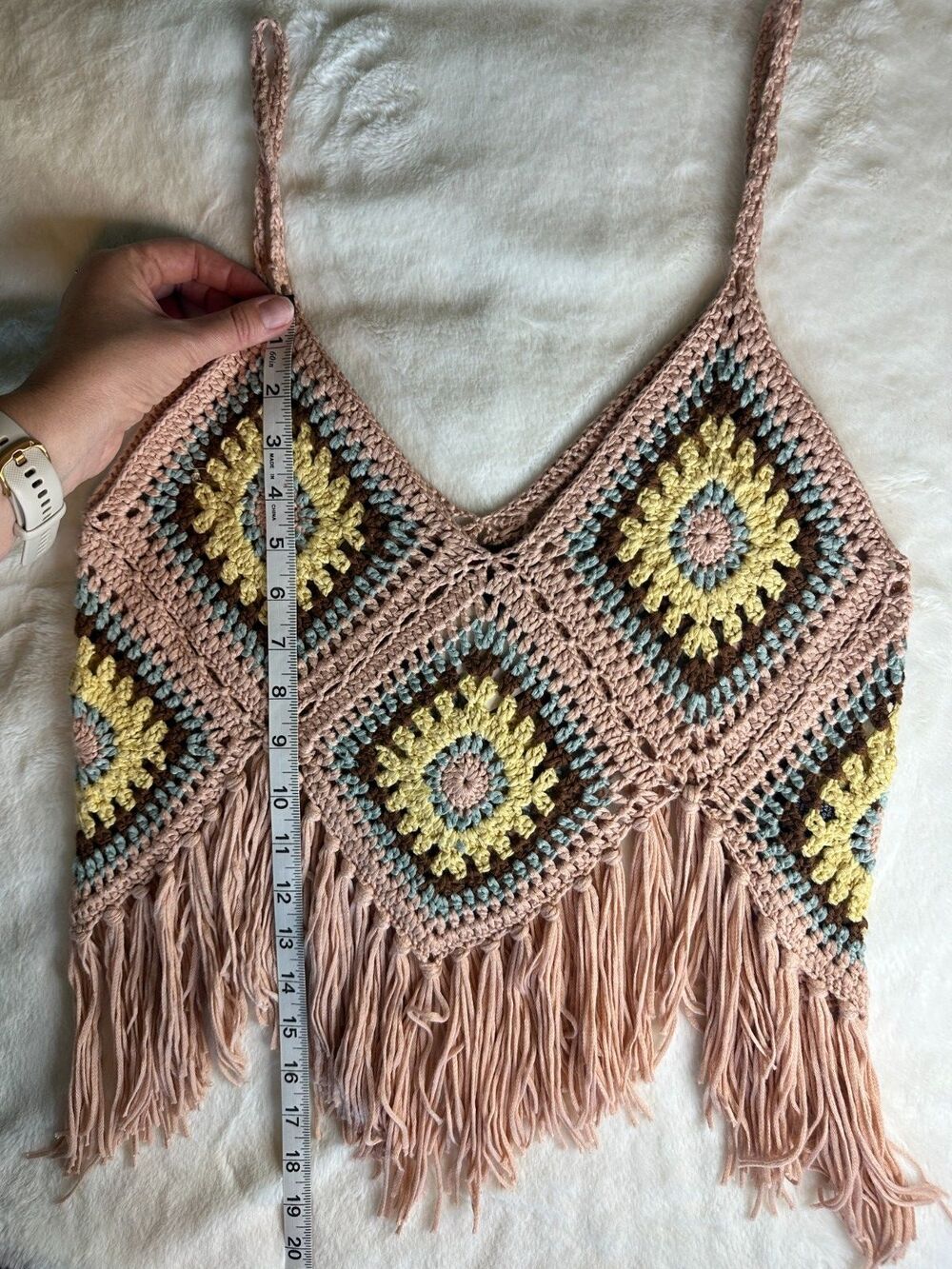 NWT Rock & Roll Denim womens large crochet fringe tank boho western festival top - Picture 4 of 5